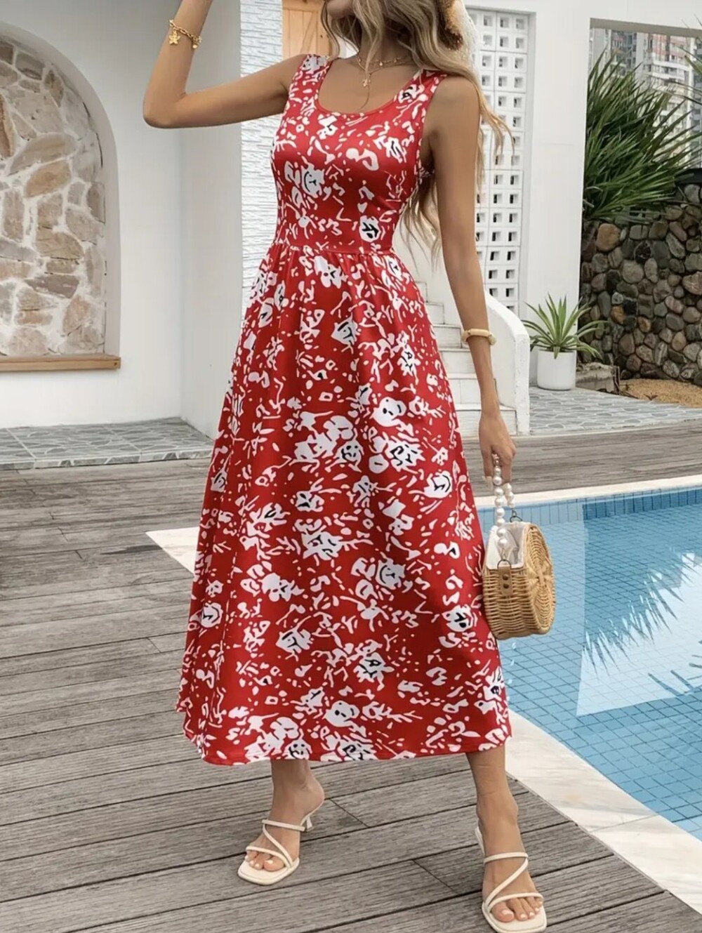 Women's Spring And Summer Flower Printed Suspender With Ruffle Edge